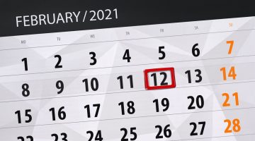 Calendar planner for the month February 2021, deadline day, 12, friday