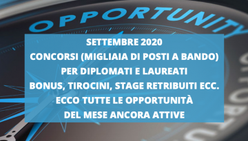 TUTTE LE OPPORTUNITà DI SETTEMBRE 2020