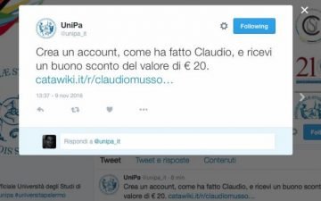 Gaffe di Unipa su twitter, postato per errore link a sito di aste online