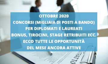 ottobre 2020. opportunità e concorsi al momento attivi